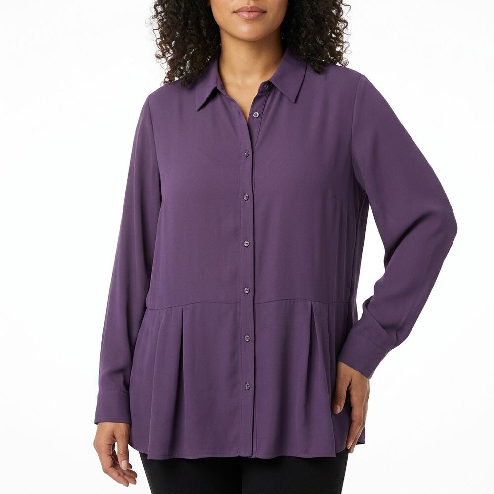 sejour Purple Peplum Lightweight Blouse Women Long Sleeve Woven Size 18W